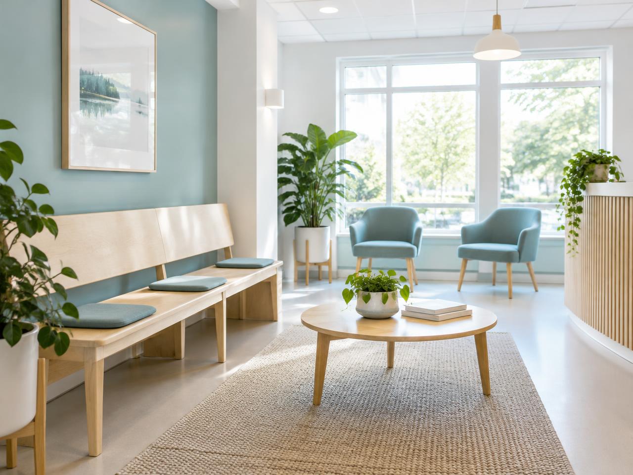 Venteværelse med bænk og planter